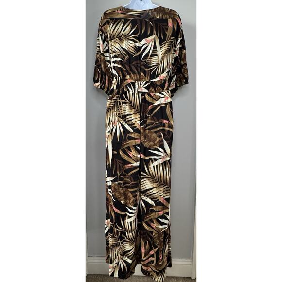 Old Navy Tropical Palm Leaf Maxi Dress XL Black Brown Waist Defined Tropical - Picture 4 of 15